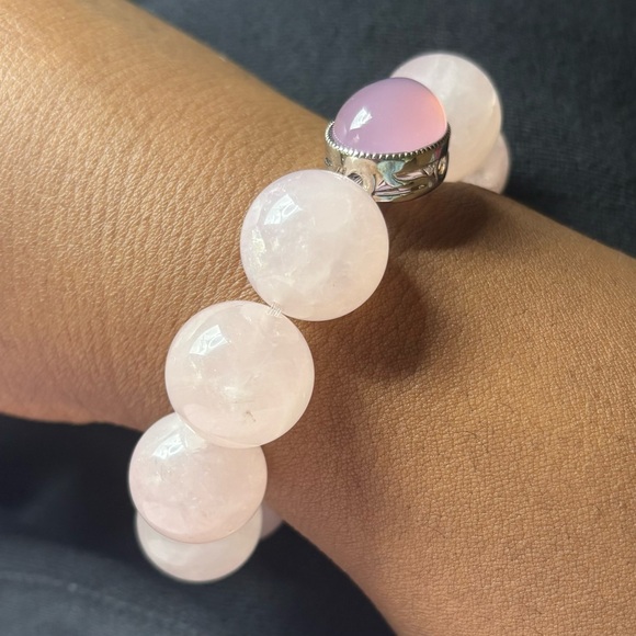 Rose Quartz & Pink Agate Crystal Bracelet 20mm - Picture 5 of 5